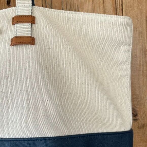 Keep Collective Canvas Purse Cream Navy Blue Color Block Shoulder Tote Bag Boho - Picture 3 of 14